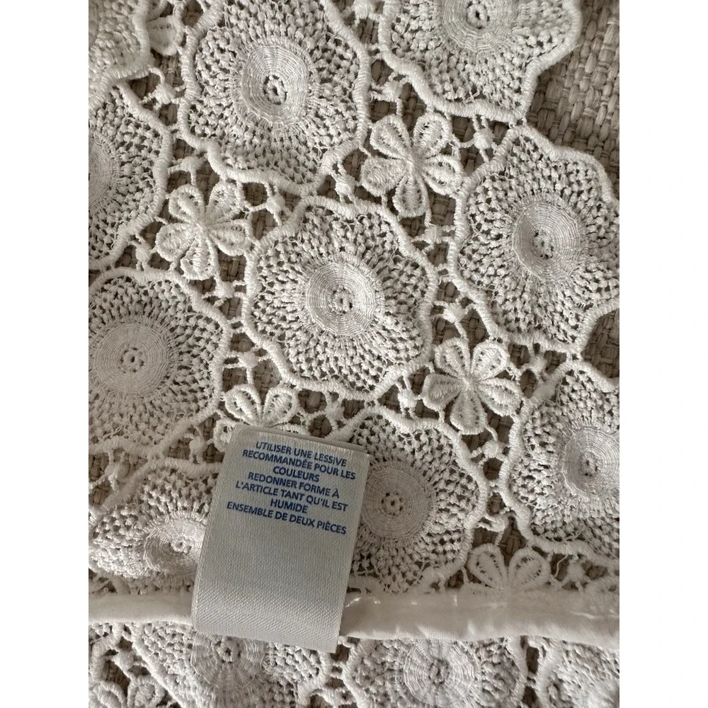 BODEN Crocheted Floral Lace Long Sleeve White Bohemian Hippy Top